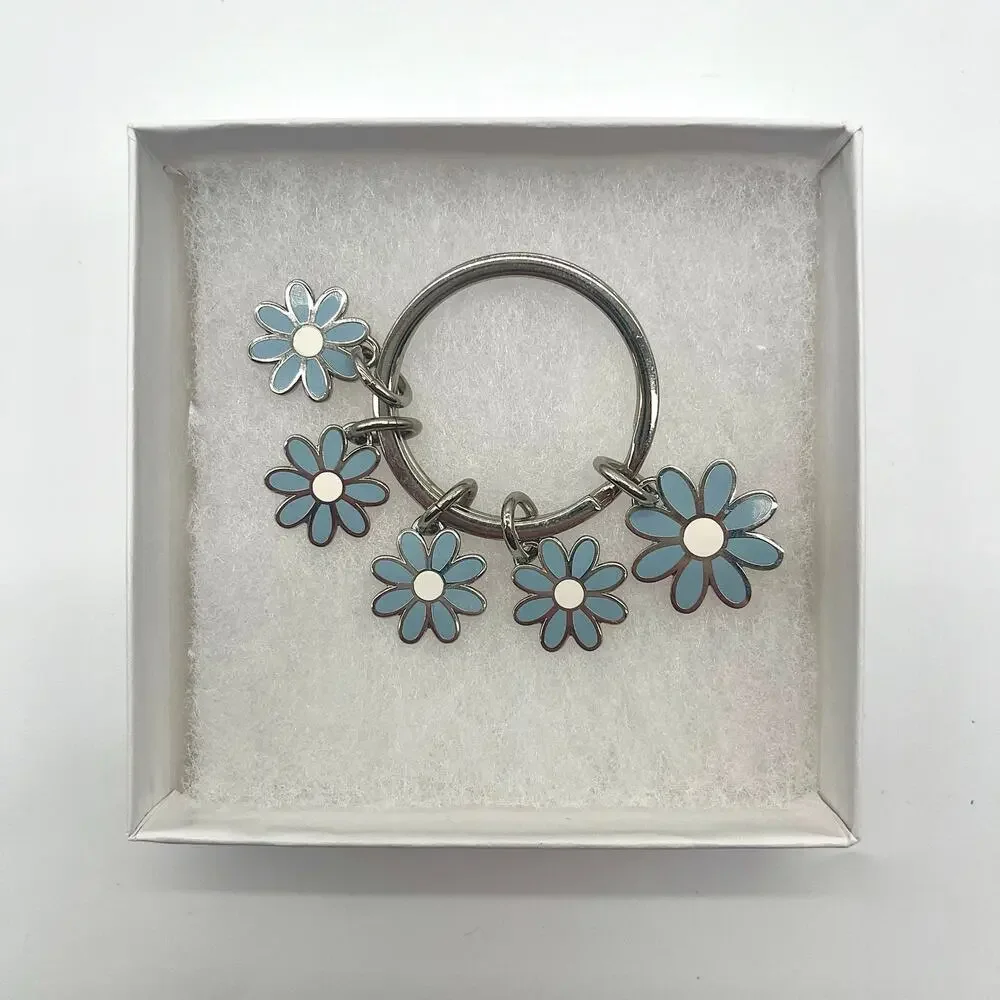 COACH Bag Charm Key Chain, NWOT, Baby Blue Daisies, Floral
